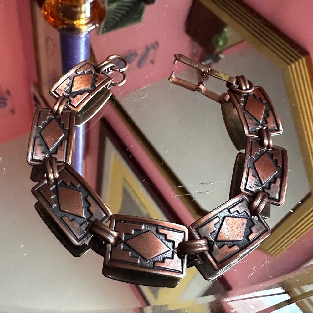 1970's Red Dunes Copper Tooled Southwestern Link Bracelet